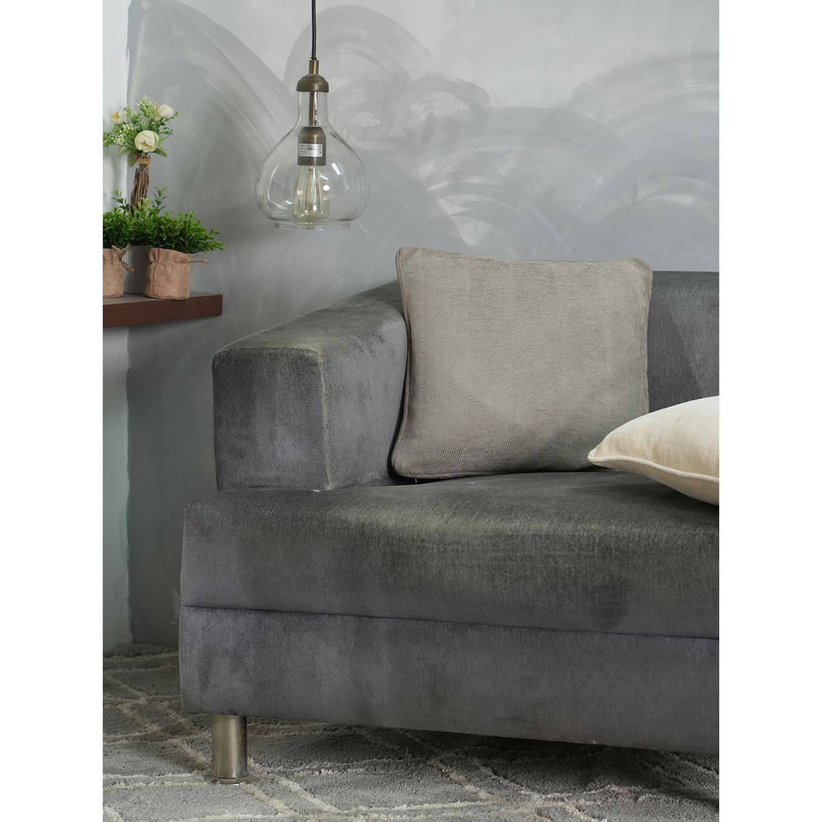 Maspar Grey Solid Cotton Square Cushion Cover