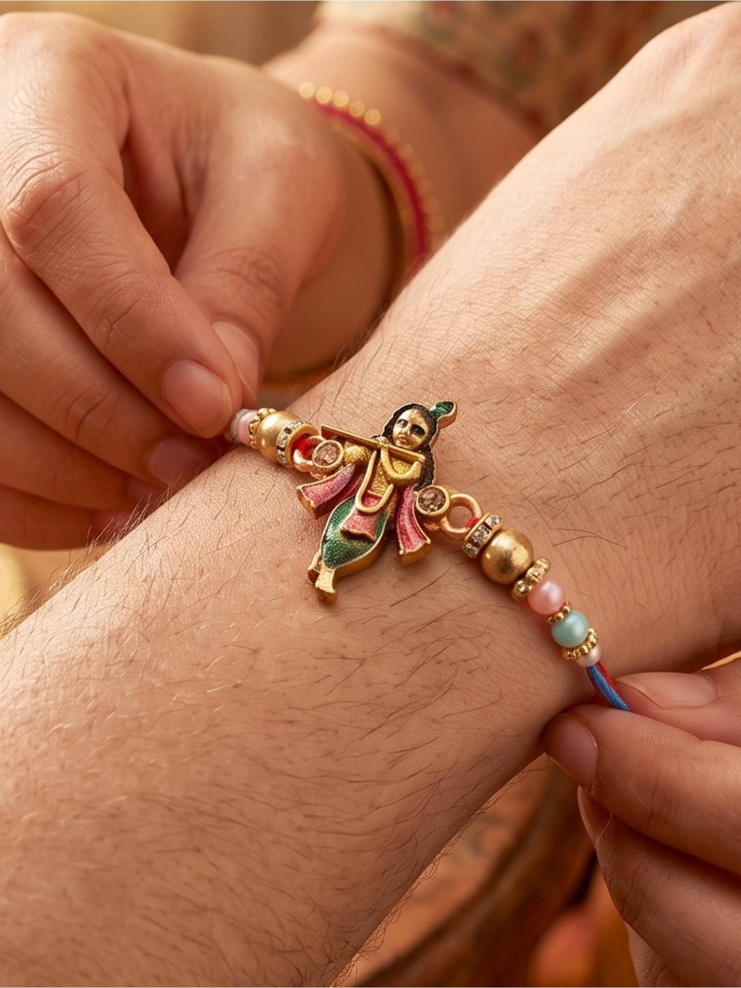 LUCKY JEWELLERY Designer Bal Gopal / Krishna Rakhi for Brother with Roli, Chawal and Greeting Card