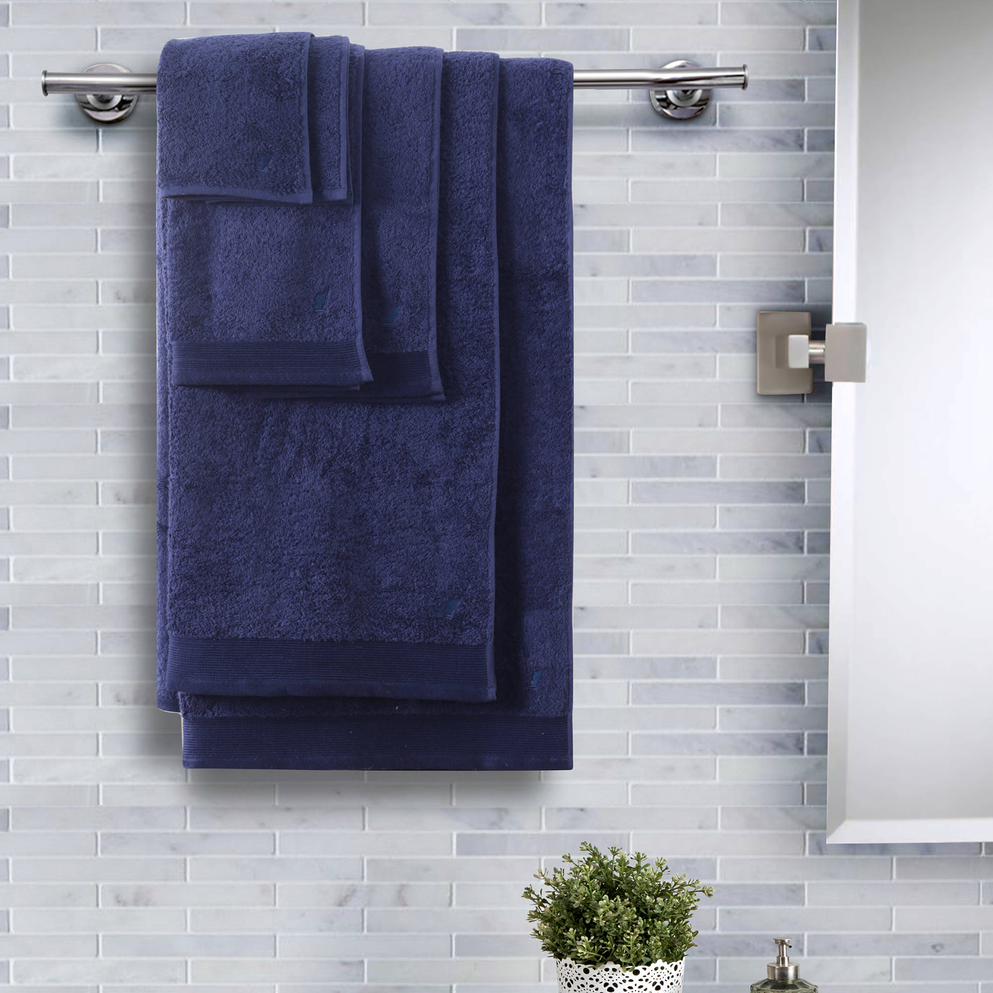 Maspar Colorart 550gsm Cotton Embedded Stripe Solid Navy 6pc Large Bath Towel Set