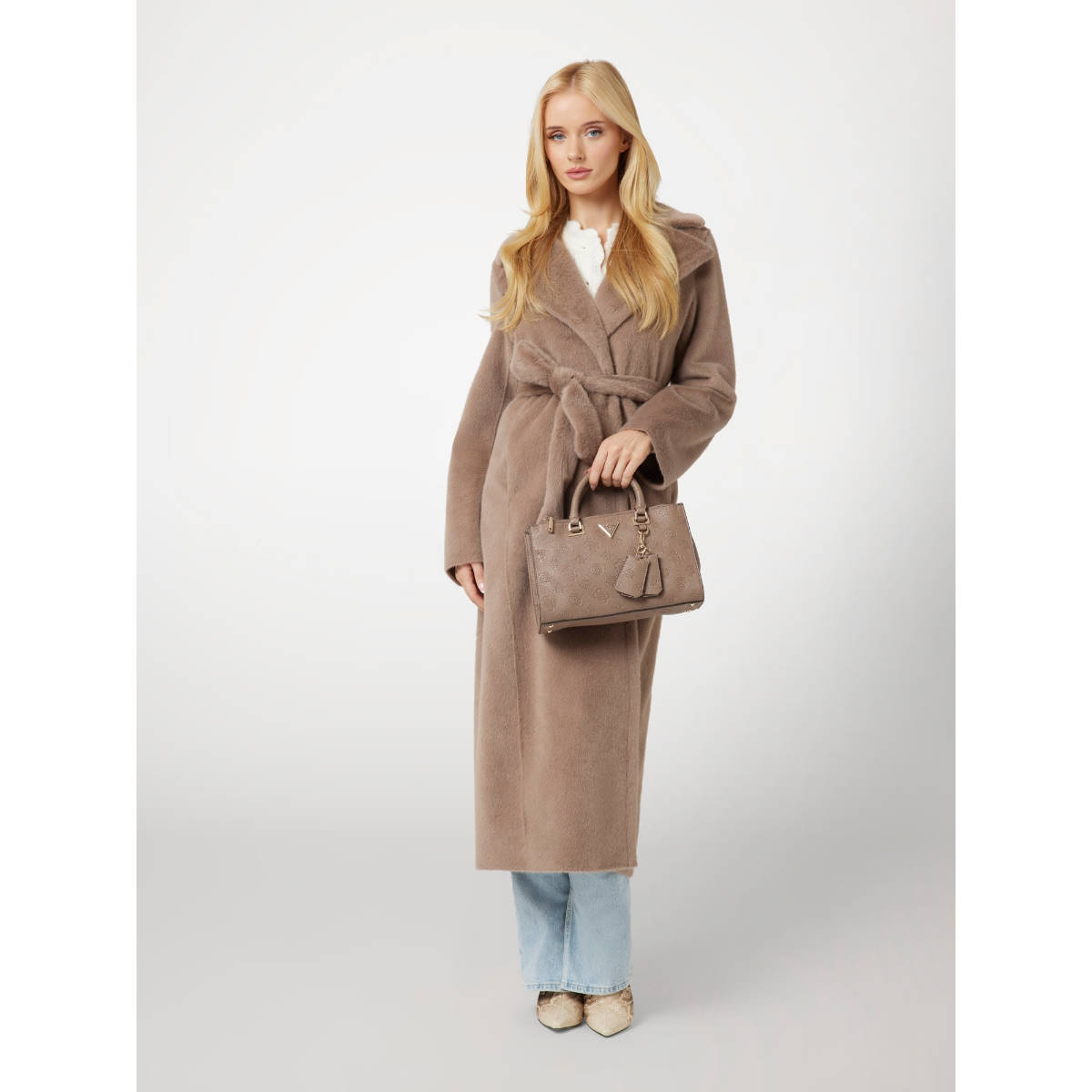 Guess Brown Textured Hand Bag with Detachable Strap