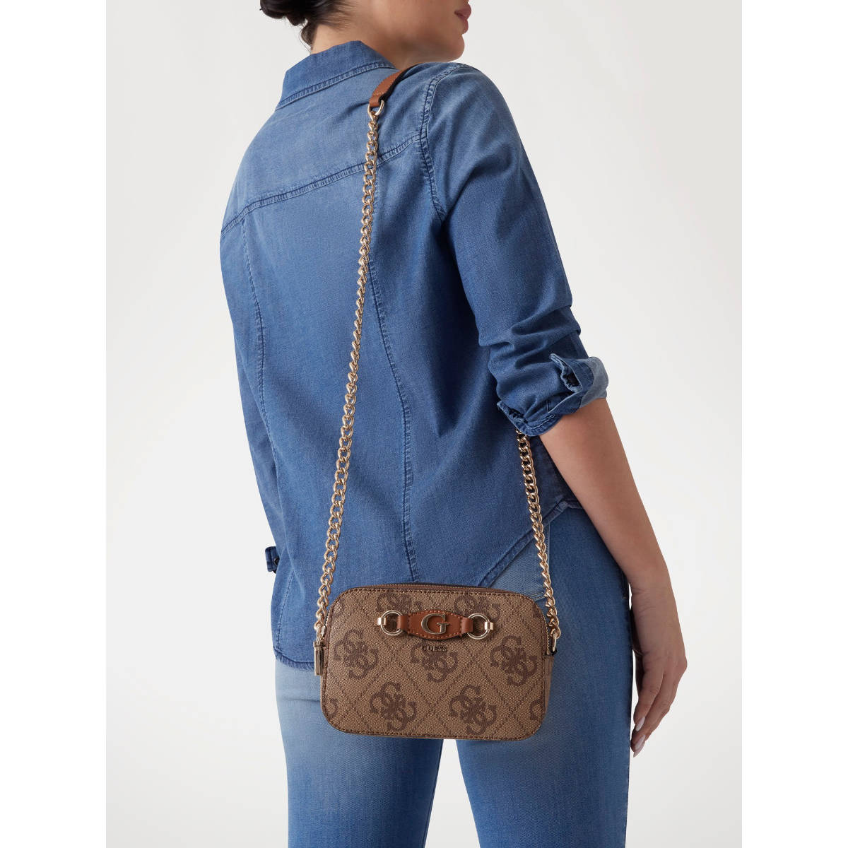 Guess Latte Brown Printed Izzy Sling Bag