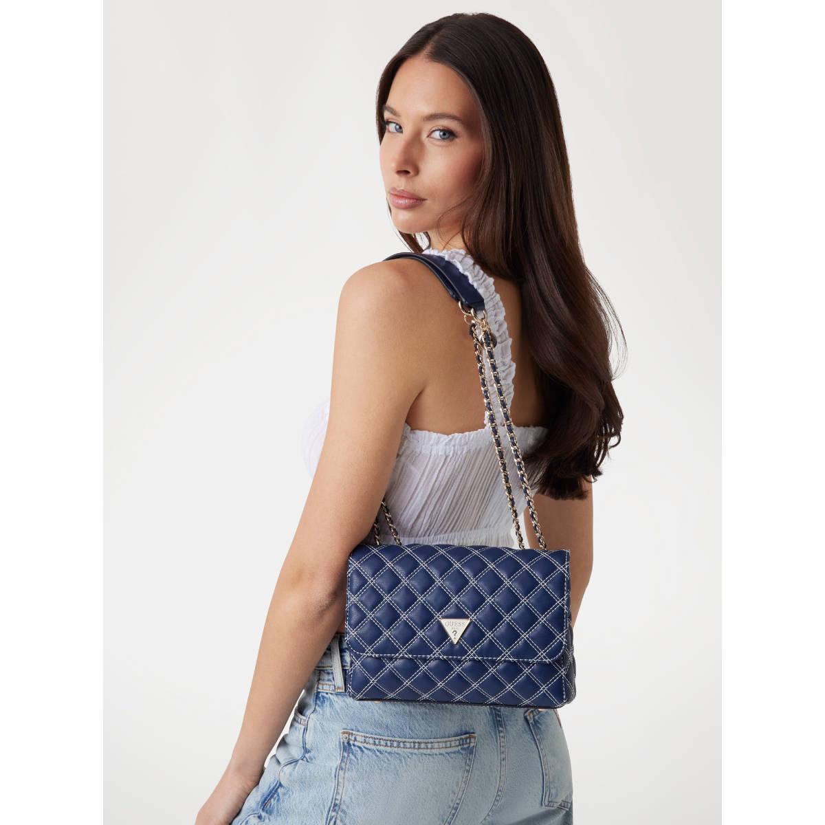 Guess Blue Quilted Polyurethane Cruise Vibe Convertible Handbag