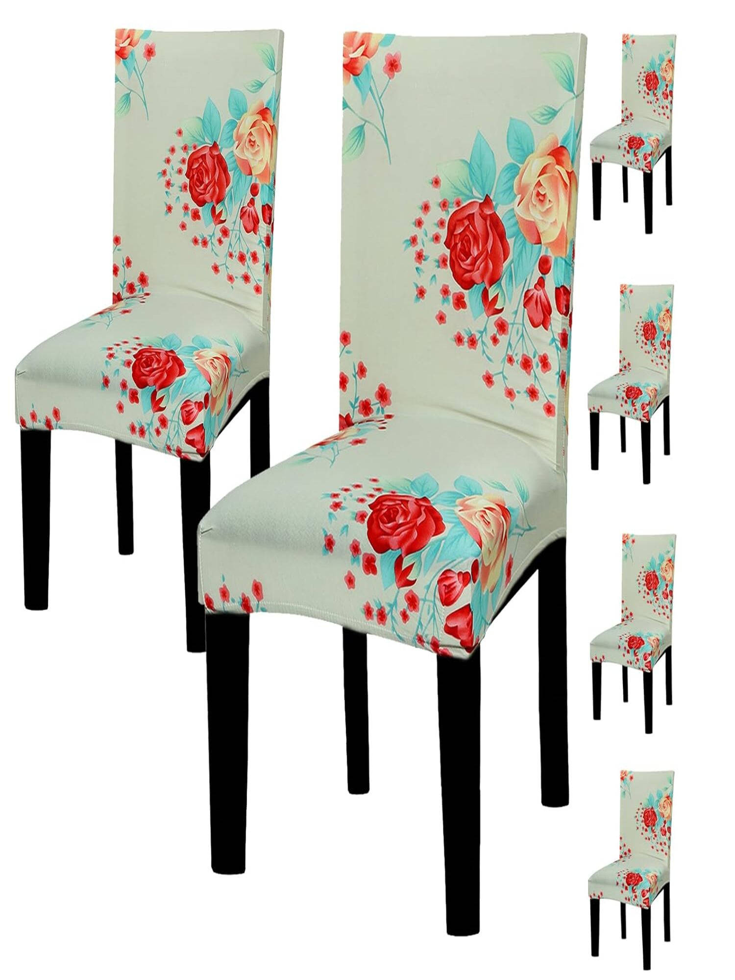 House of Quirk Green Stretch Removable Washable Short Dining Chair Covers (Pack of 6)