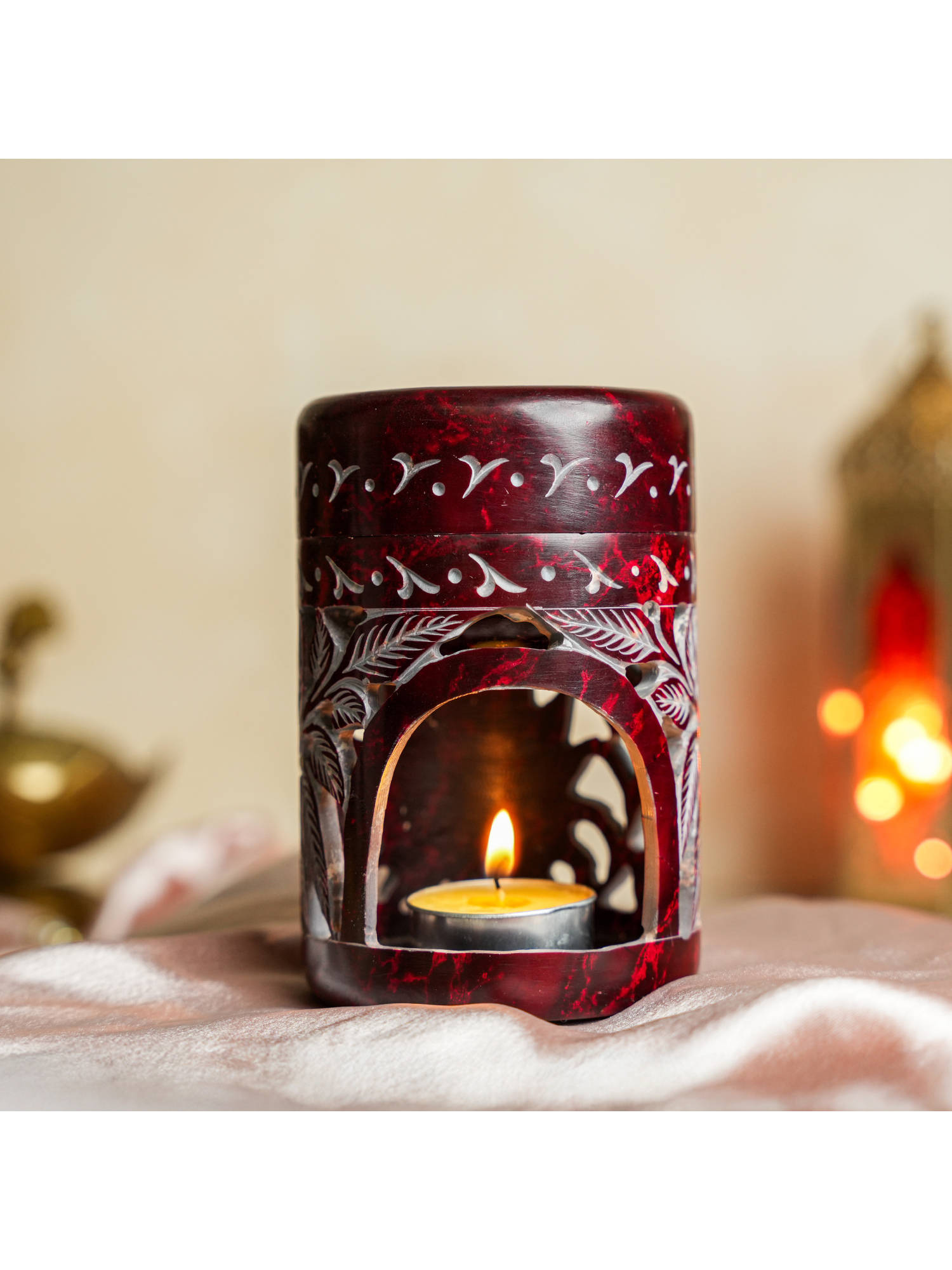 Ritualistic Handcraved Neerja Soapstone Camphor Diffuser Burner | Kapoor Dani|Red