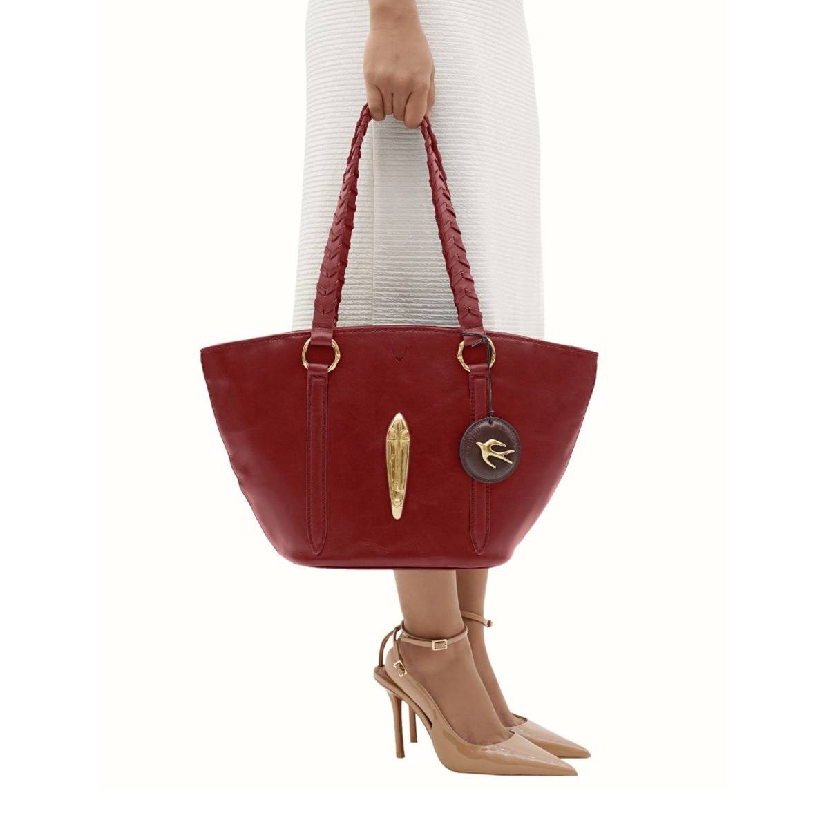 Hidesign Red Genuine Leather Pharaoh 05 Women Tote Bag (M)