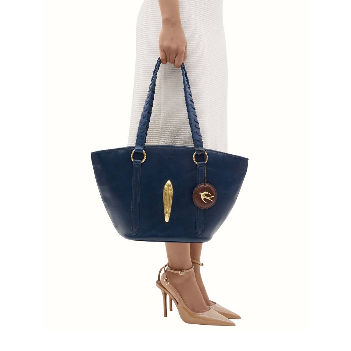Hidesign Blue Genuine Leather Pharaoh 05 Women Tote Bag (M)