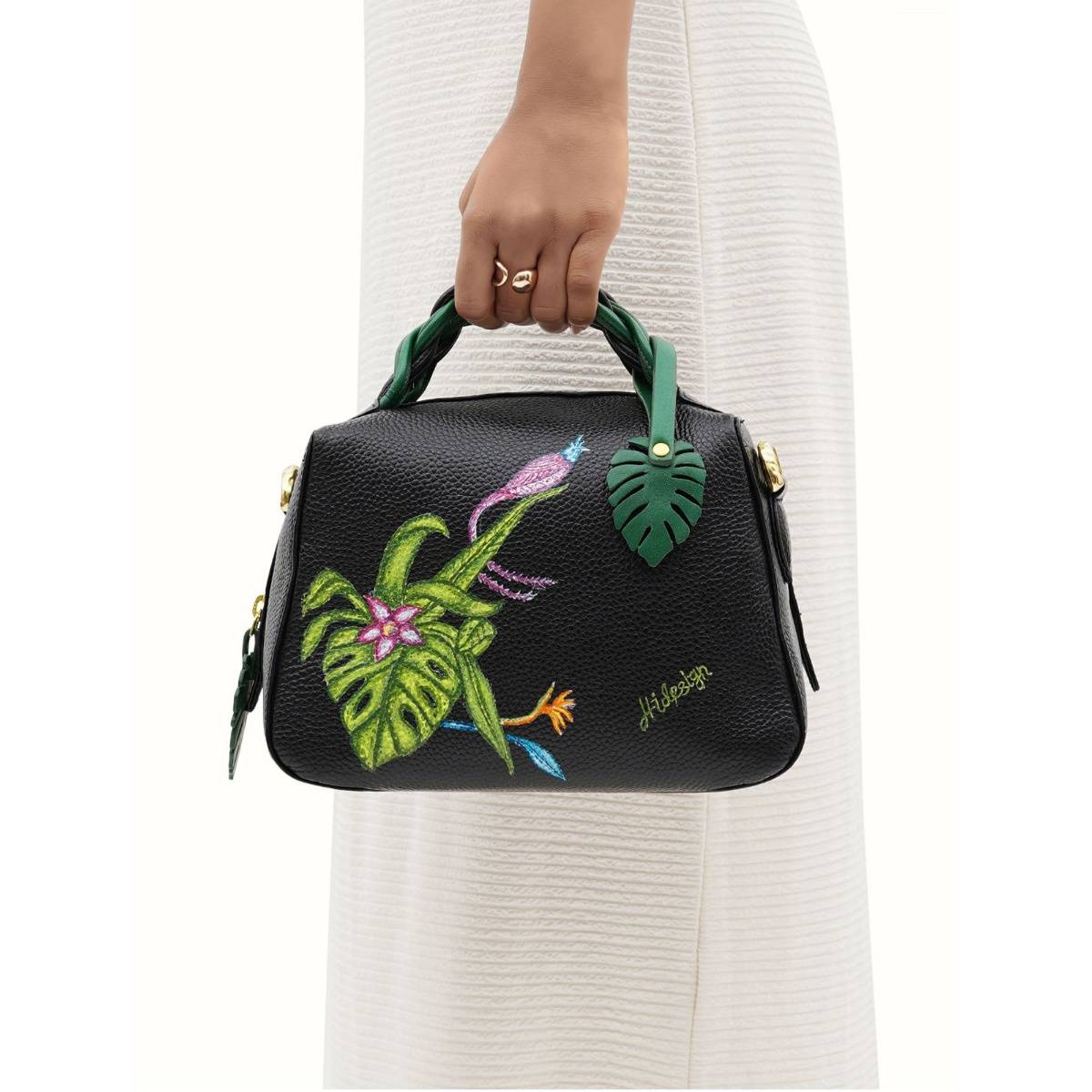 Hidesign Black Genuine Leather Garden 01 Women Sling Bag (M)