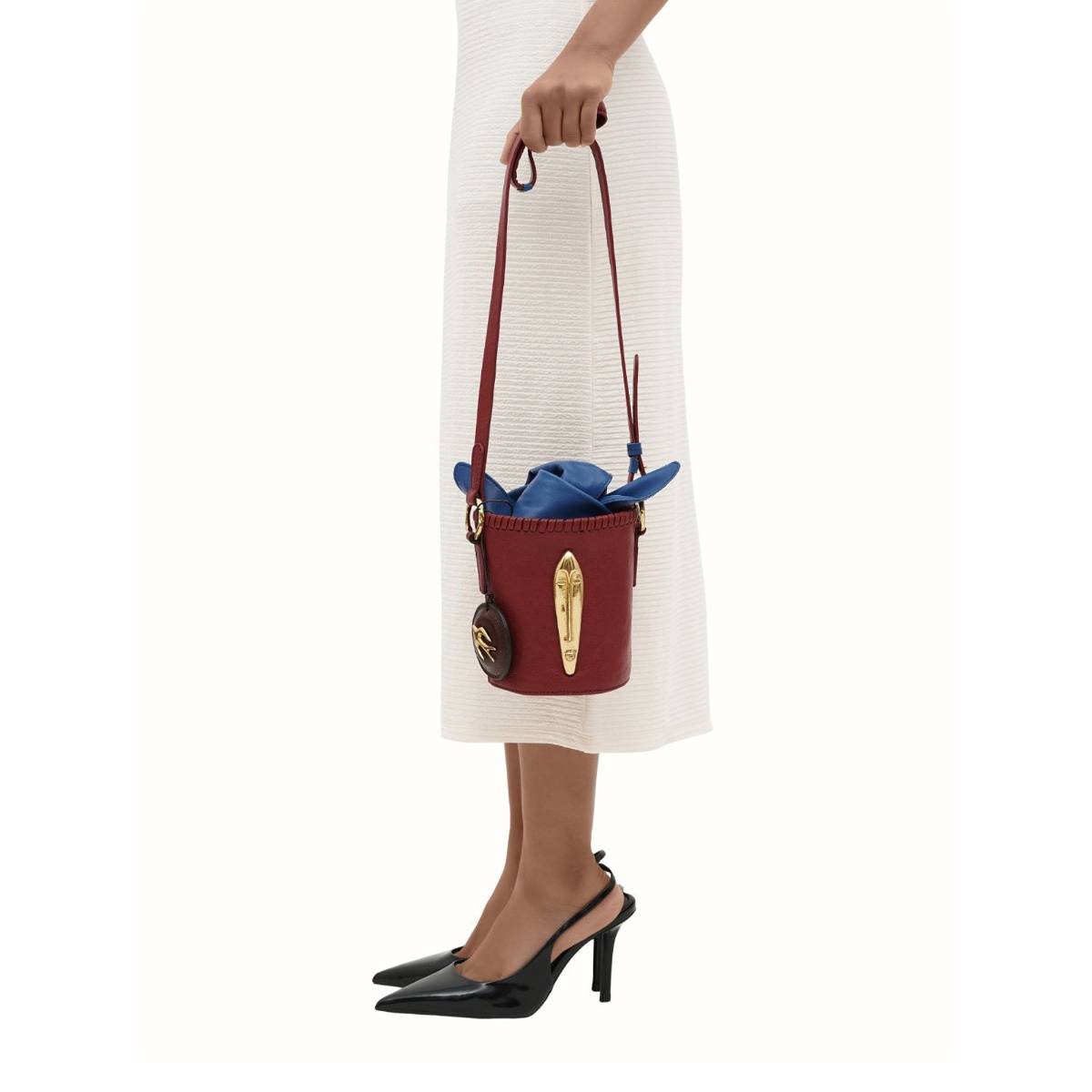 Hidesign Red Genuine Leather Pharaoh 01 Bucket Bag with Pouch & Bag Charm (S) (Set of 3)