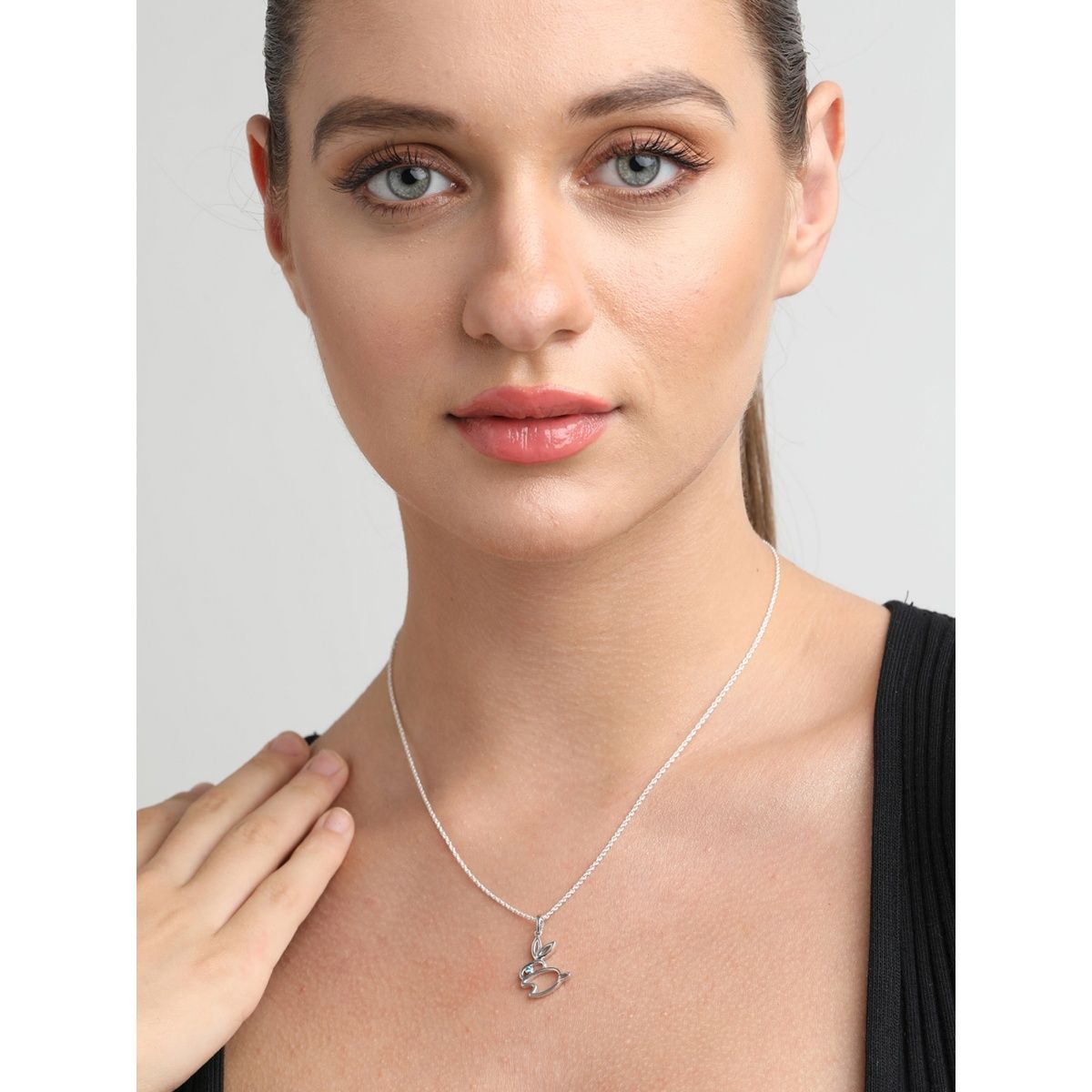 Buy CLARA Silver Rhodium Plated Swiss Zirconia Rabbit Pendant