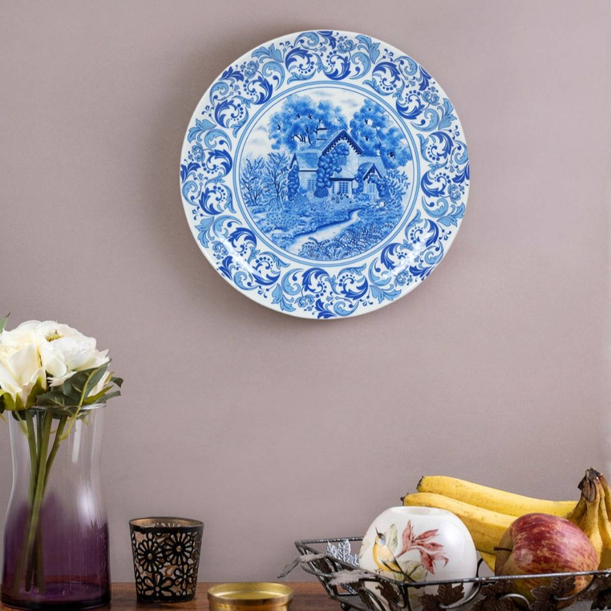 KOLOROBIA Premium Wall Plate Inspired By cottage blue pottery In 7 inch