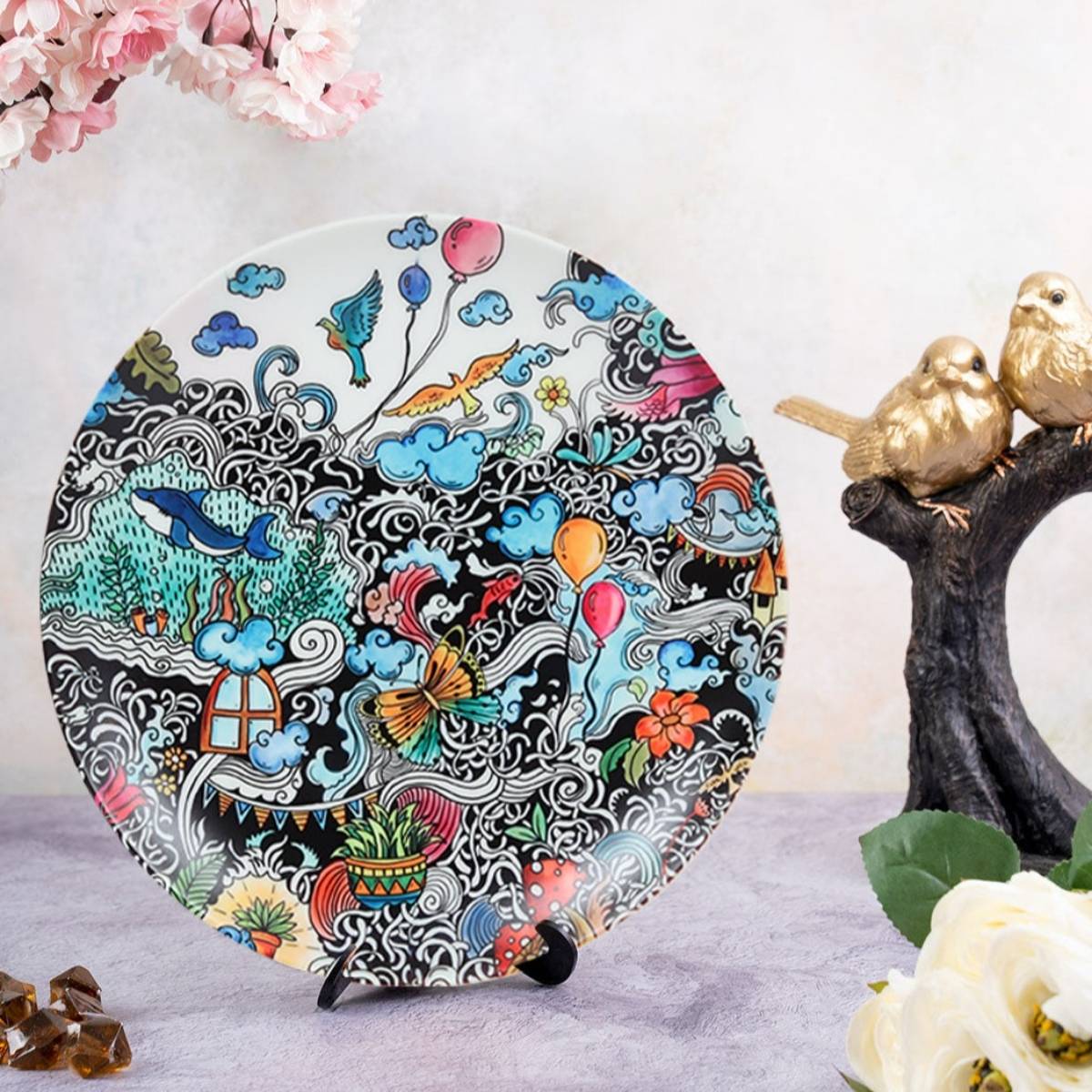 KOLOROBIA Premium Wall Plate Inspired By Daily Life Doodle Art In 7 inch