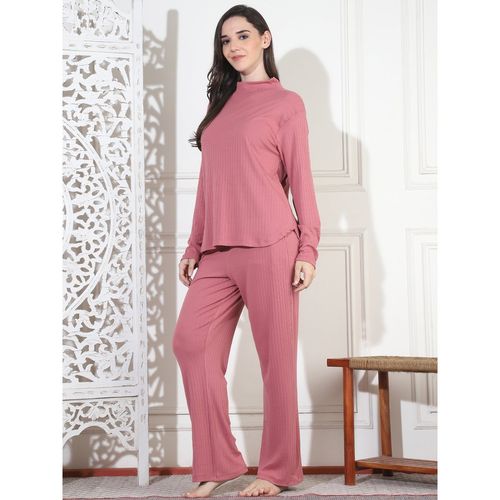Buy Kanvin Women Winter Stripes Pink Top with Pajama (Set of 2) Online