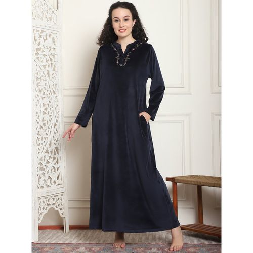 Buy Kanvin Women Winter Floral Navy Blue Night Dress Online