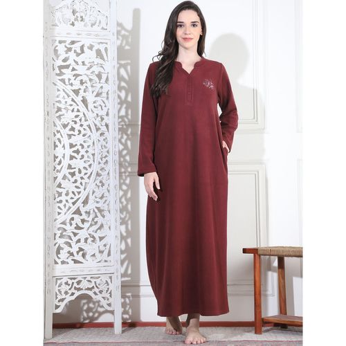 Buy Kanvin Women Winter Solid Maroon Night Dress Online