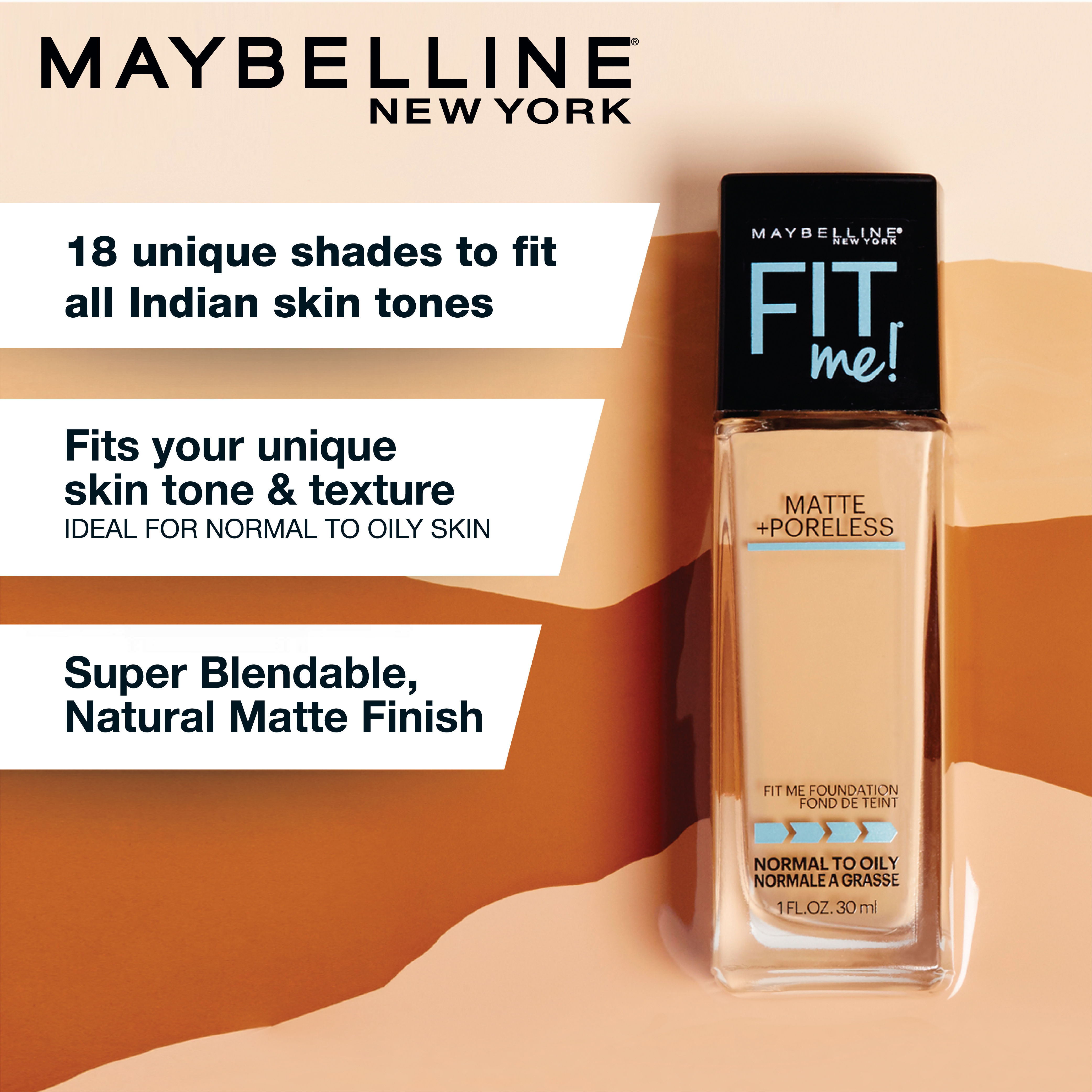 Maybelline New York Fit Me Matte+Poreless Liquid Foundation 16H Oil ...