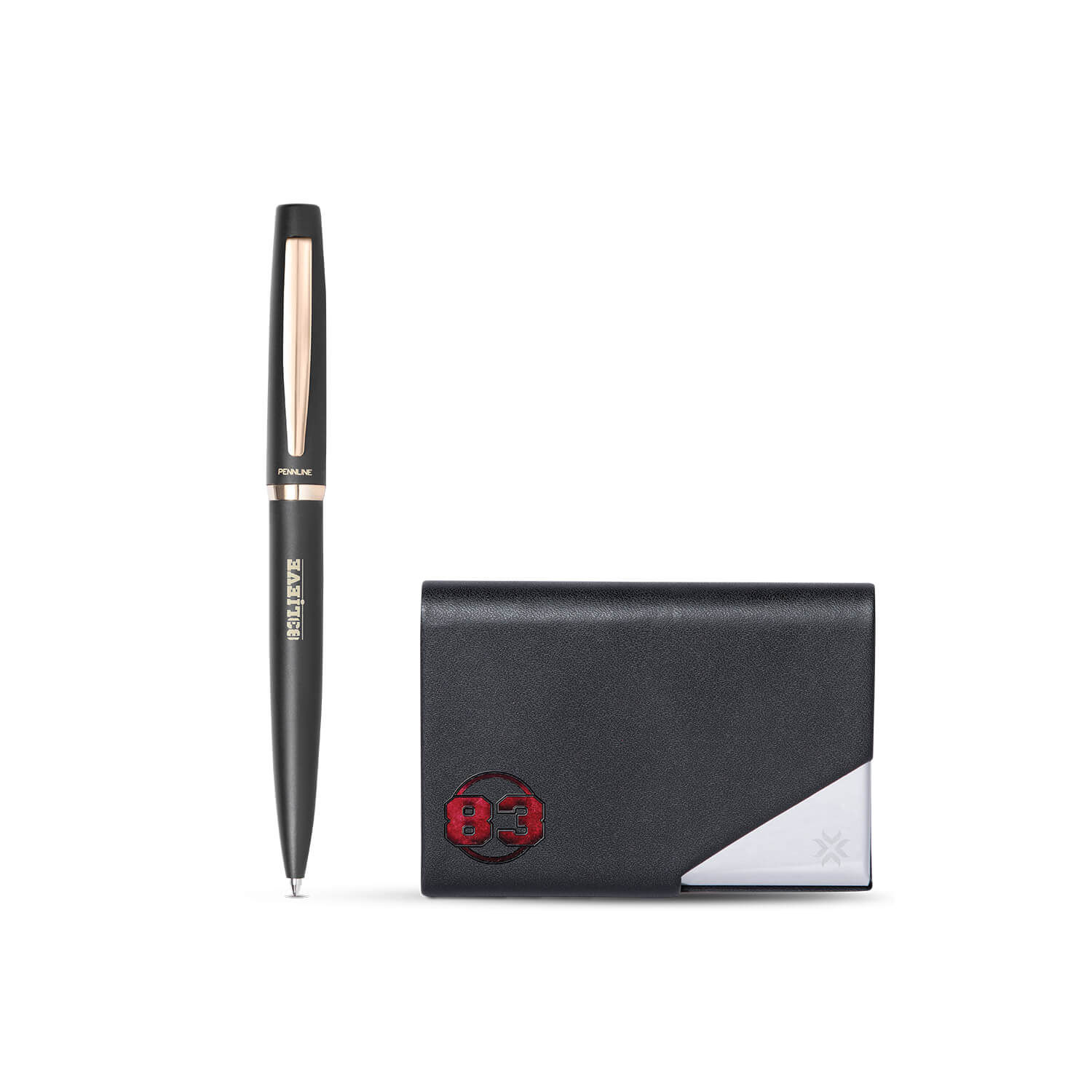 Pennline Gift Set 83 Pennline Ballpoint Pen And Business Card Holder - Black, Gold And Chrome