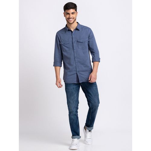 Buy Spykar Men Mid Blue Cotton Regular Fit Narrow Length Jeans Online