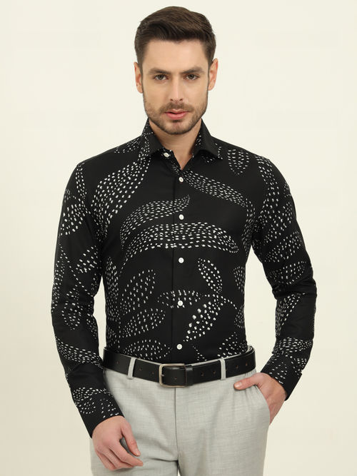 strapless open back dress Hancock Men Dark Grey Printed Cotton Satin Slim Fit Formal Shirt