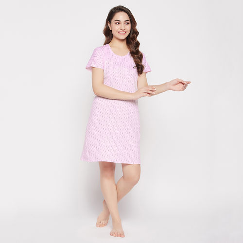 Buy Clovia Print Me Pretty Short Night Dress In Baby Pink - 100 Percent  Cotton Online