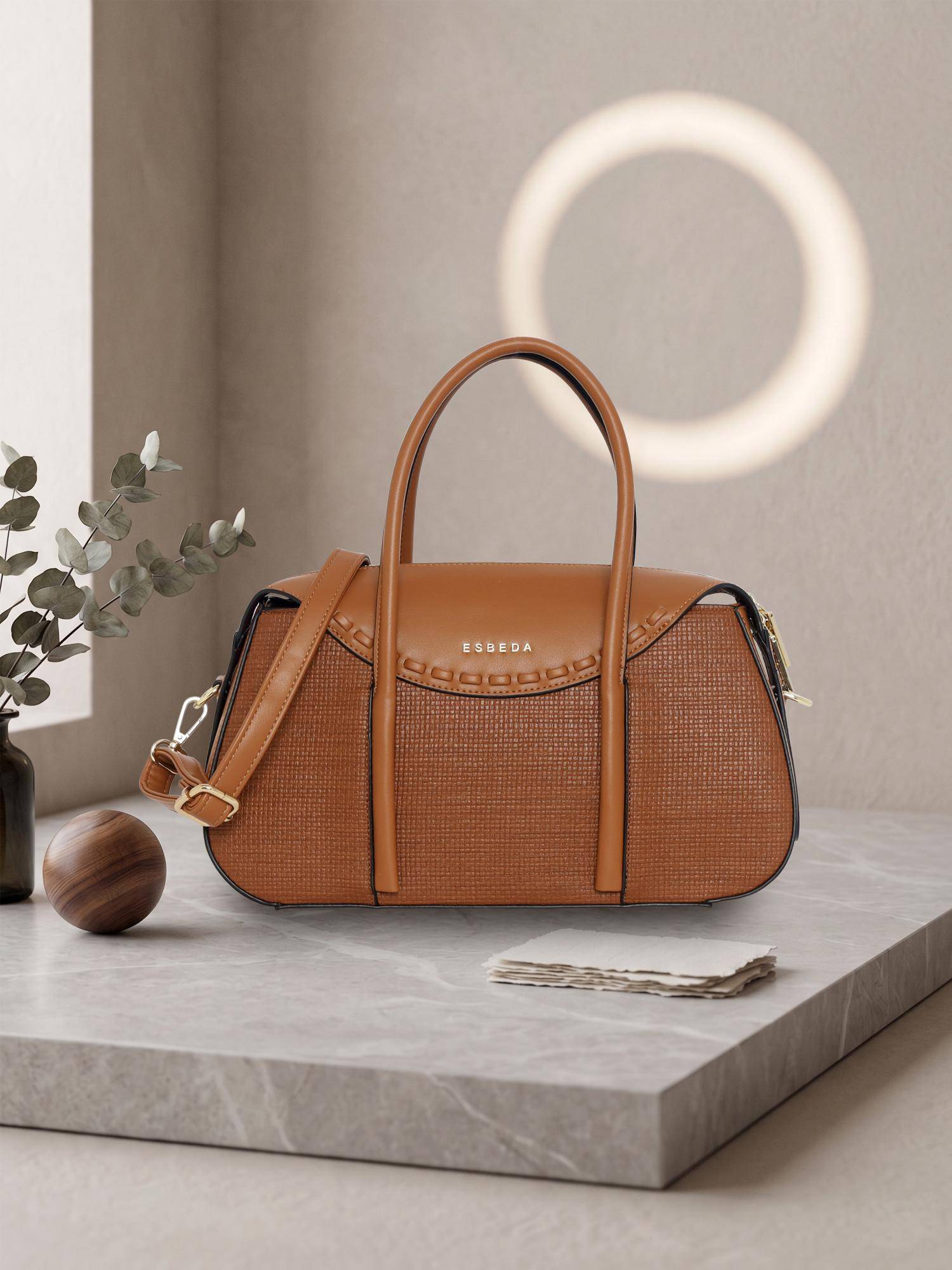 ESBEDA Tan Executive Chic Handbag with Detachable Strap (M)