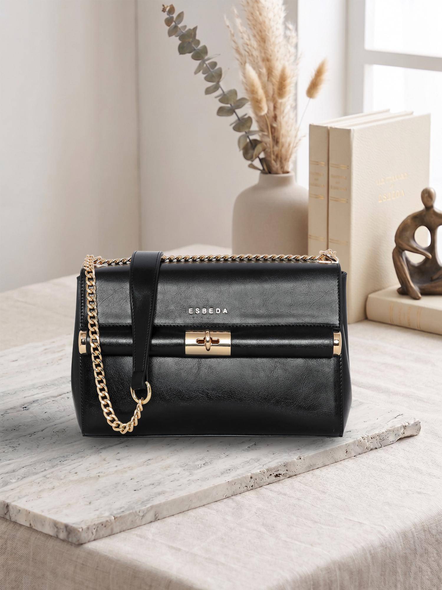 ESBEDA Black Twist Lock Elegance Handbag (L)