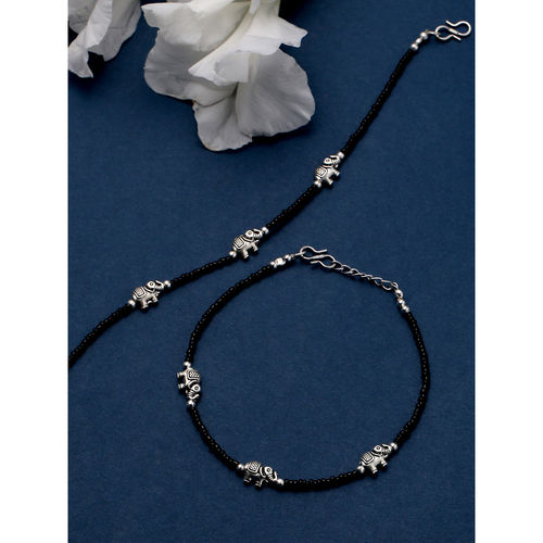 Buy online Silver Plated Oxidized Black Beads Anklet With Elephant Charm  from fashion jewellery for Women by Silvermerc Designs for ₹899 at 70% off