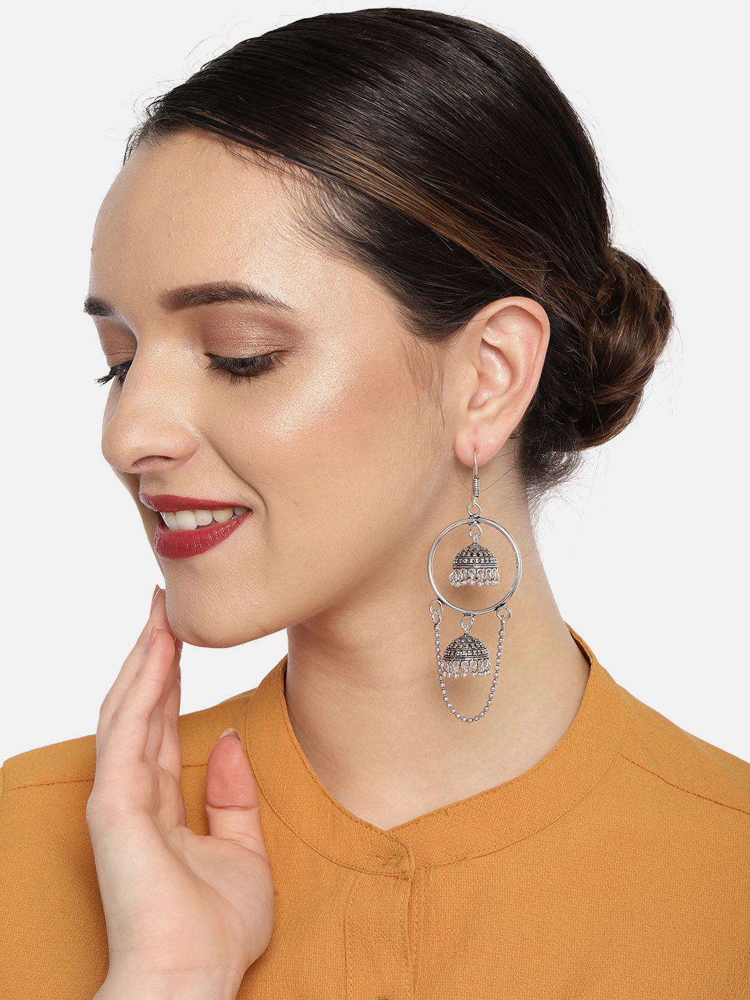 Fida SilverToned Circular Drop Earrings Buy Fida SilverToned