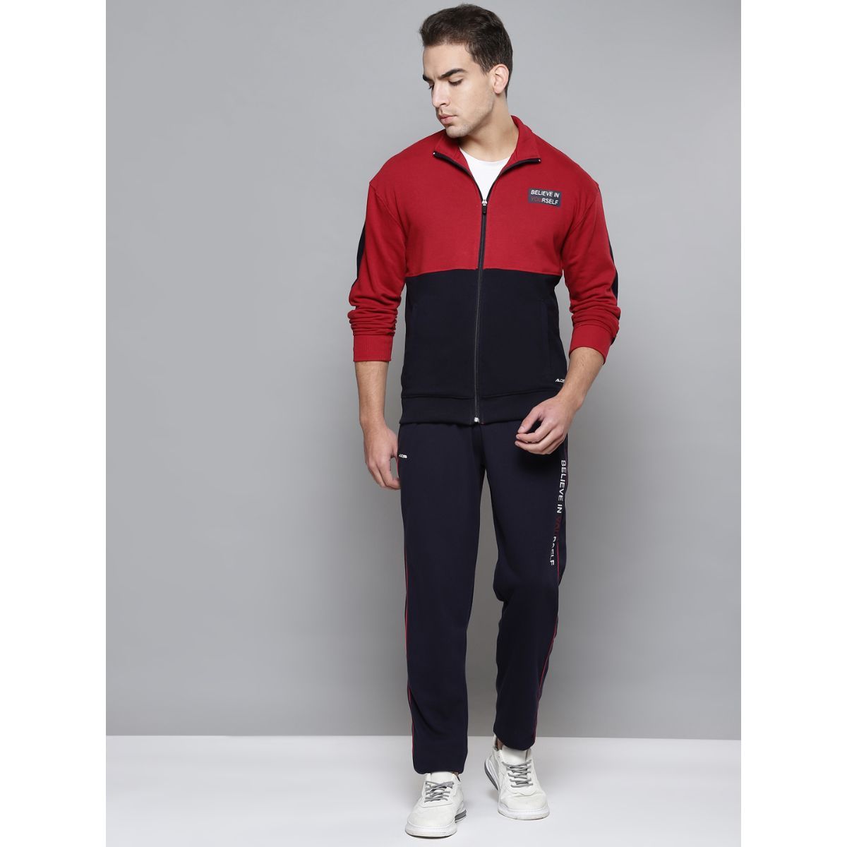 Buy Alcis Men Red Navy Blue Colour Blocked Tracksuit Online