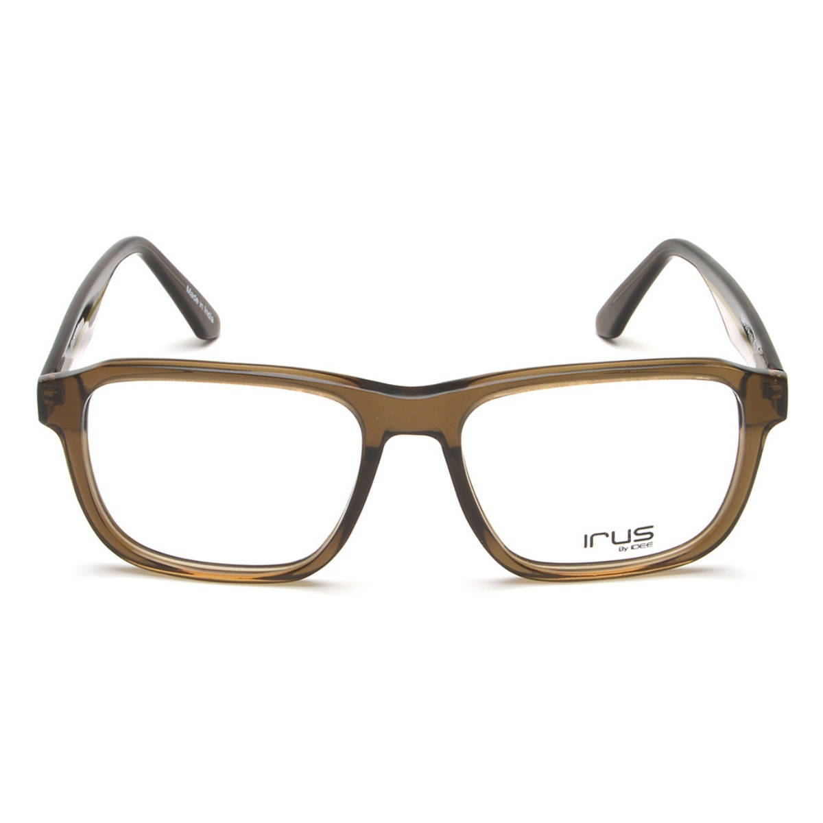 IRUS Men Full Rim Square Shiny Crystal Brown Acetate Eyeglass Frame (54)