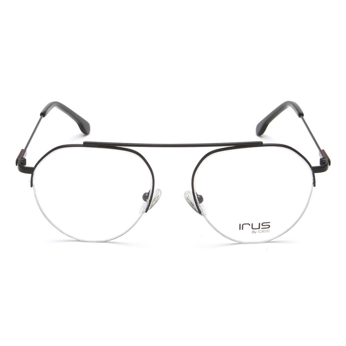 IRUS Men Half Rim Round Shiny Black Metal Eyeglass Frame (51)