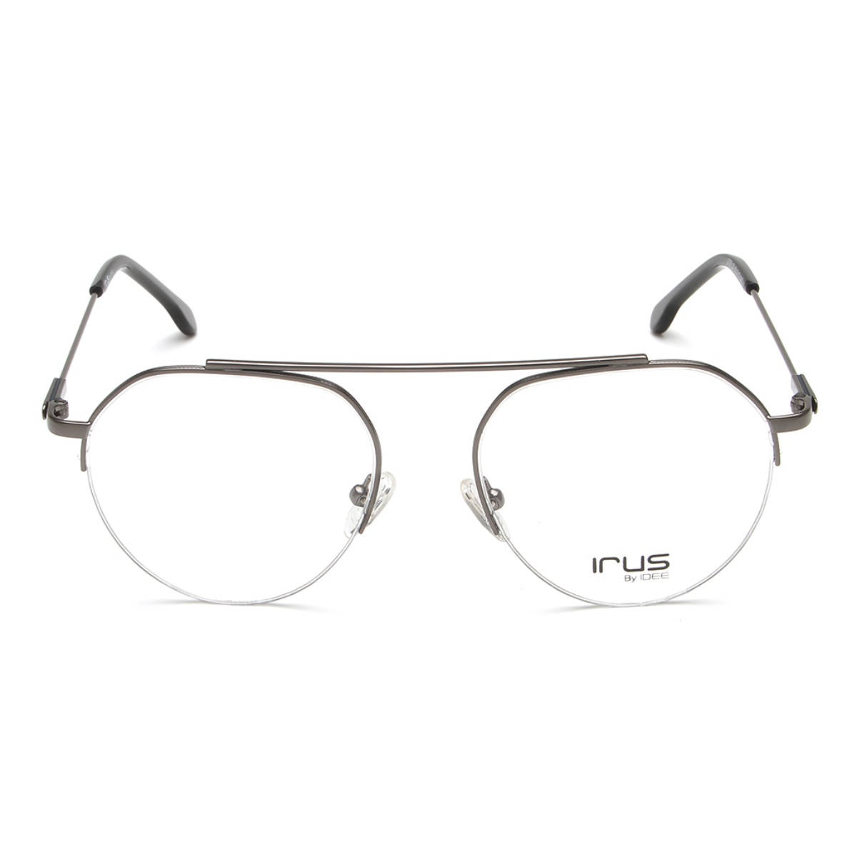 IRUS Men Half Rim Oval Shiny Grey Metal Eyeglass Frame (51)