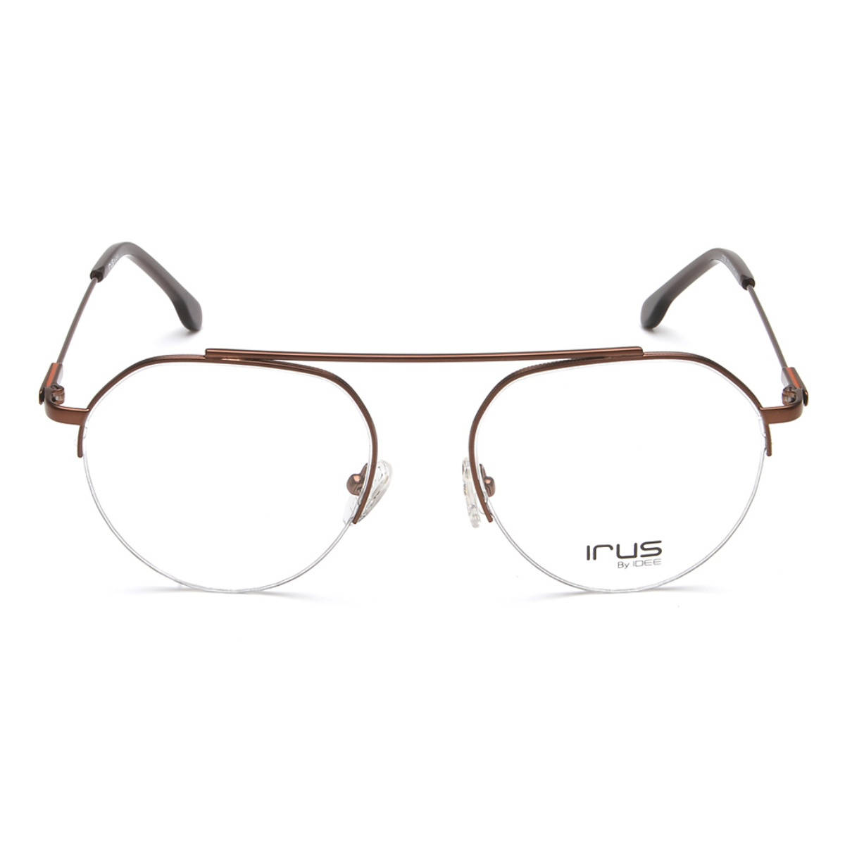IRUS Men Half Rim Oval Shiny Brown Metal Eyeglass Frame (51)