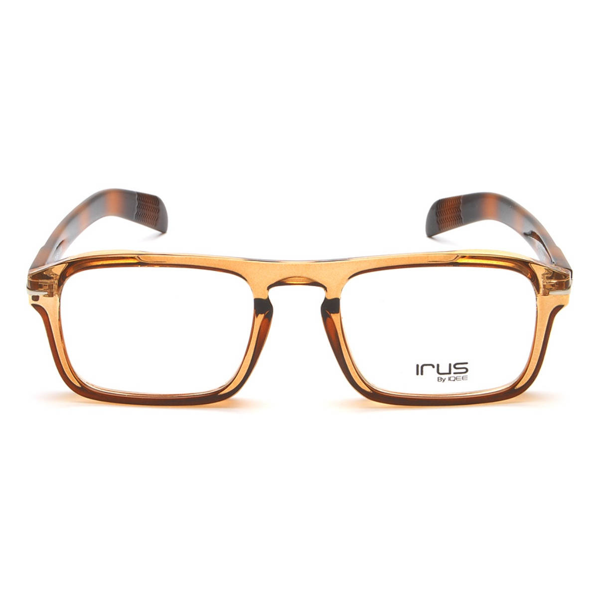 IRUS Men Full Rim Rectangle Shiny Crystal Brown Polycarbonate Eyeglass Frame (51)