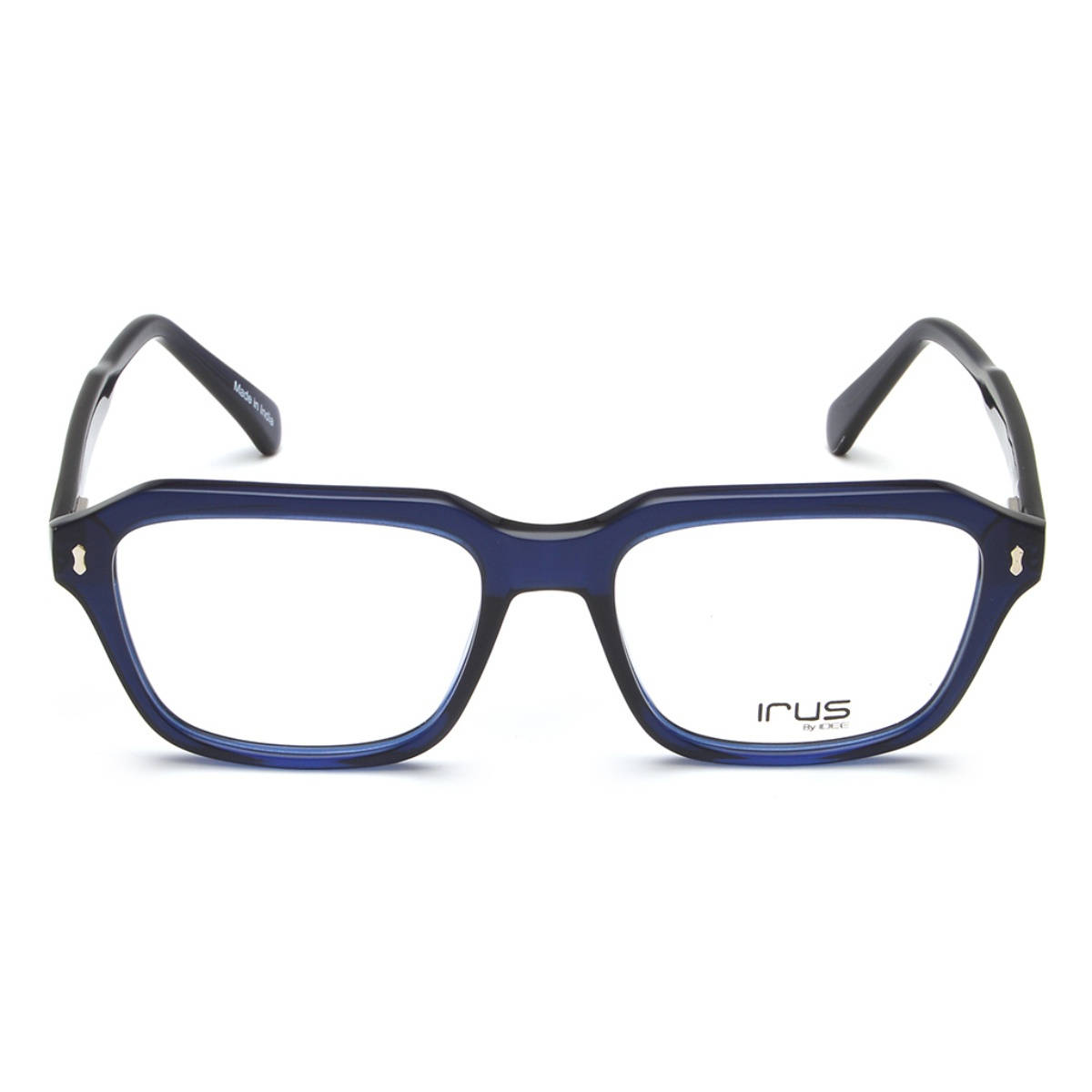 IRUS Men Full Rim Square Shiny Blue Acetate Eyeglass Frame (53)