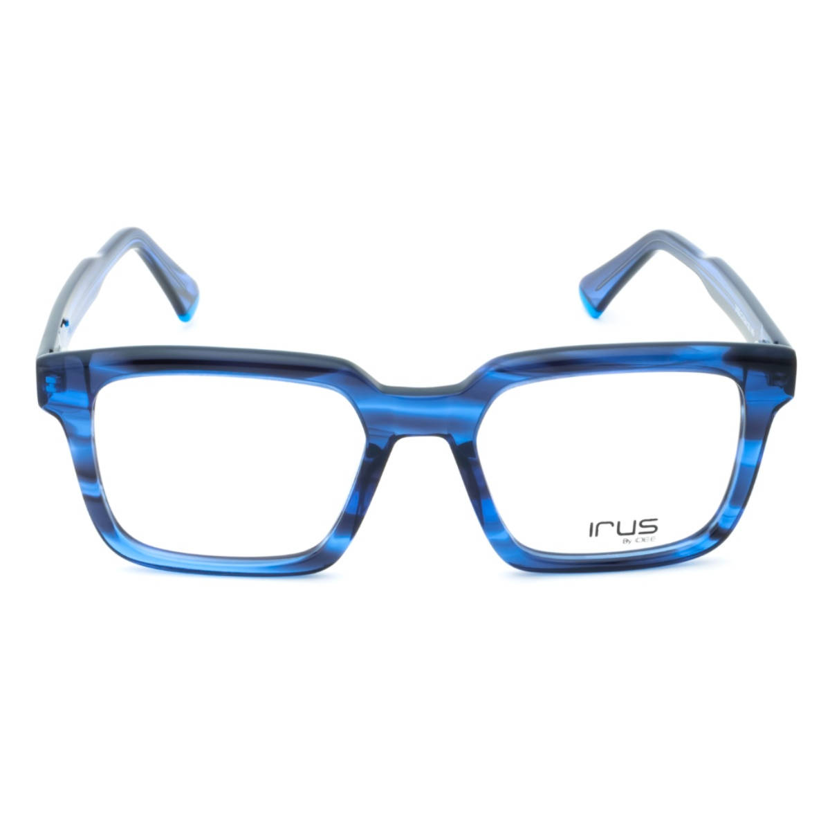 IRUS Men Full Rim Square Shiny Blue Acetate Eyeglass Frame (52)