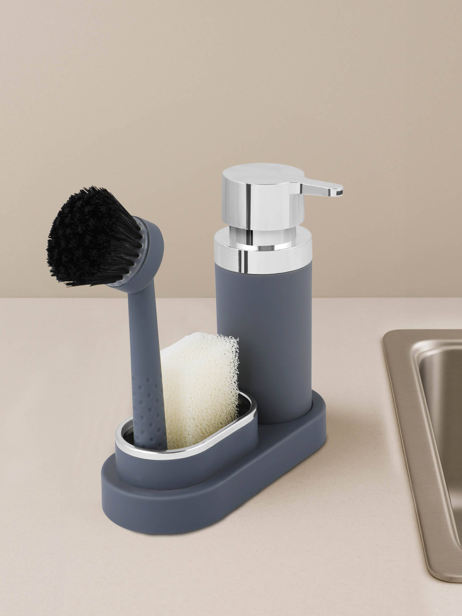 OBSESSIONS Pvc Solid Soap Dispenser-Grey Silver