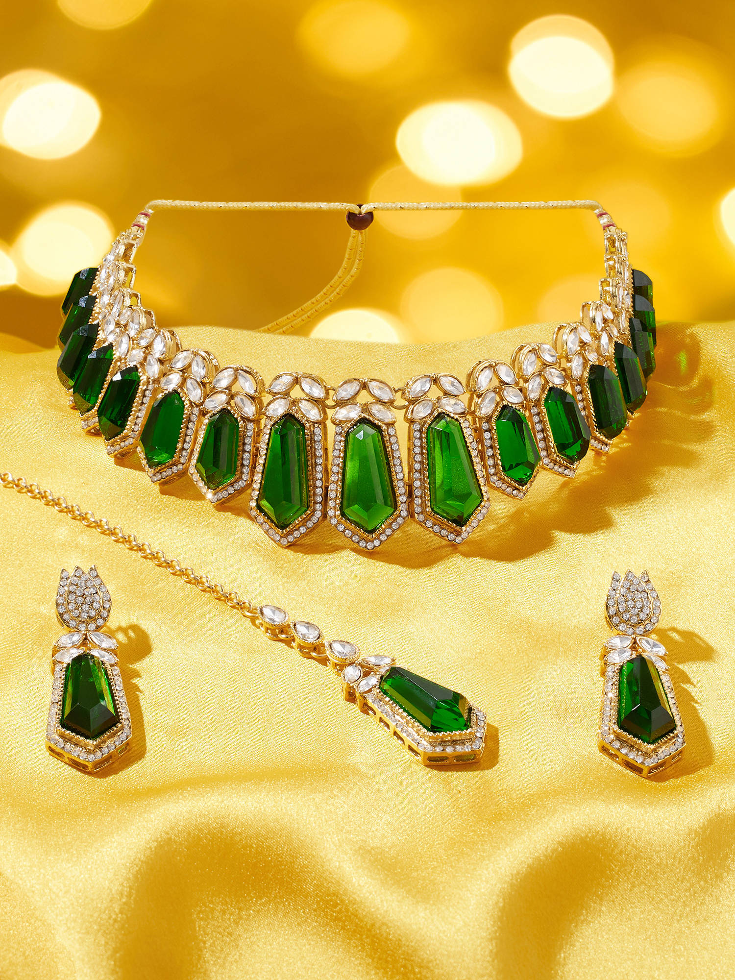 Zaveri Pearls Green Stones Choker Jewellery Set