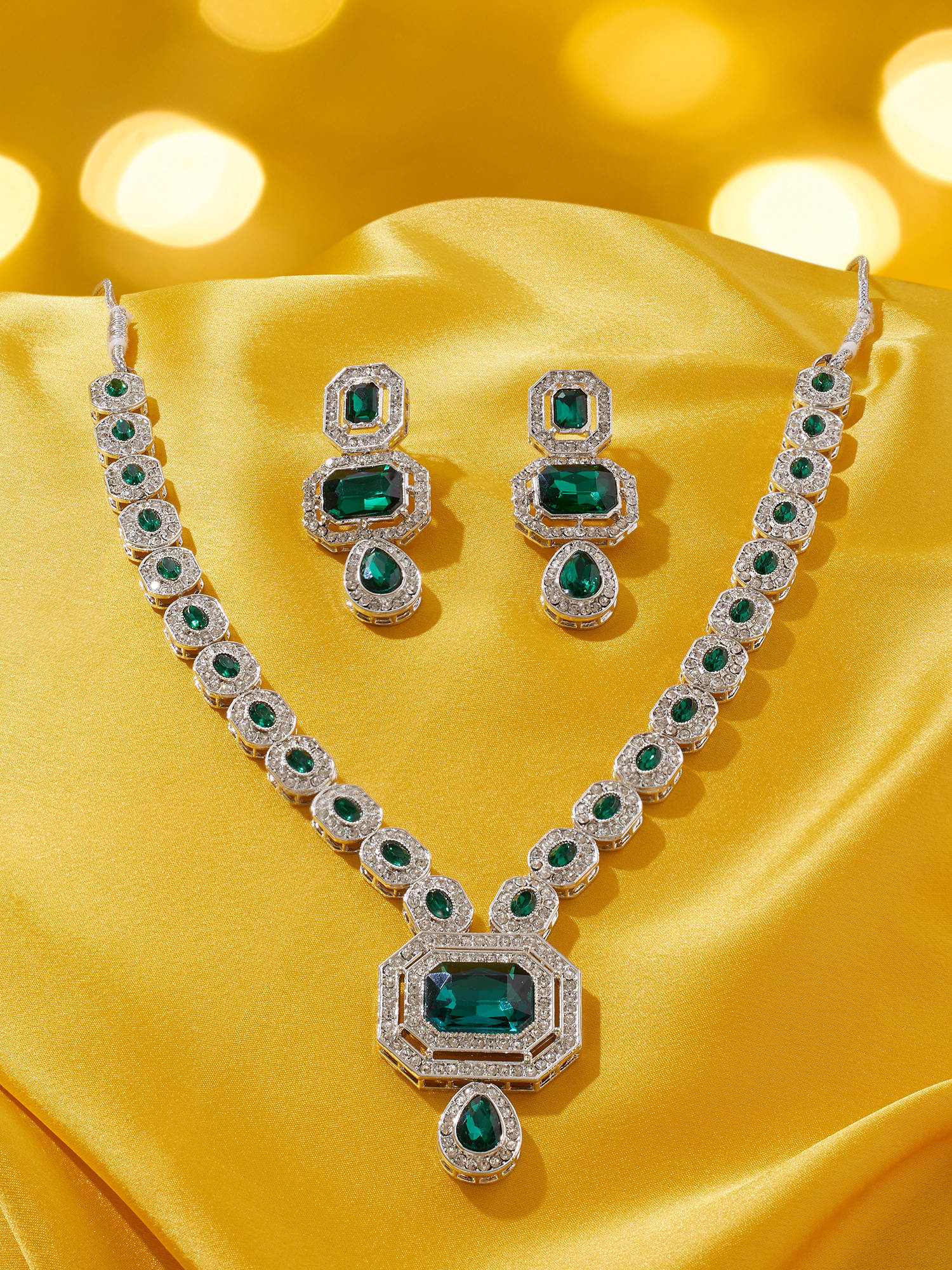 Zaveri Pearls Green Stones Austrian Diamonds Stylish Jewellery Set