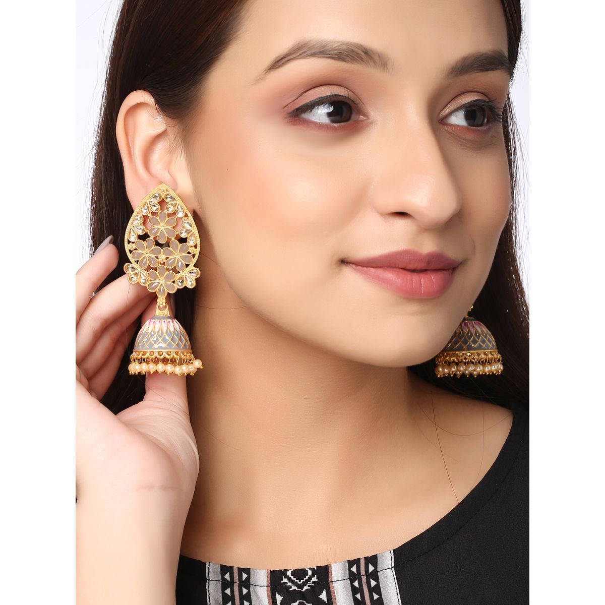 SHOSHAA Gold Metallic Brass Jhumkas: Buy SHOSHAA Gold Metallic Brass ...