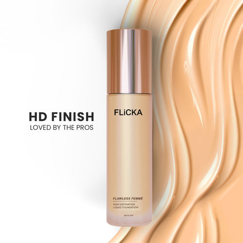 Flicka Flawless Femme Hd Liquid Foundation Dewy Finish Long Lasting Medium  High Coverage Fair