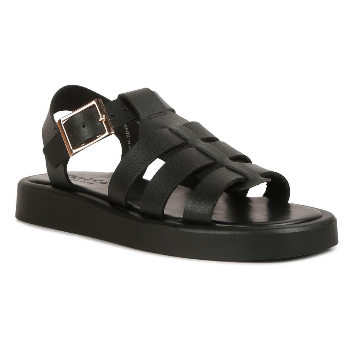 Rag Co Black Genuine Leather Gladiator Flatform Sandals EURO 36