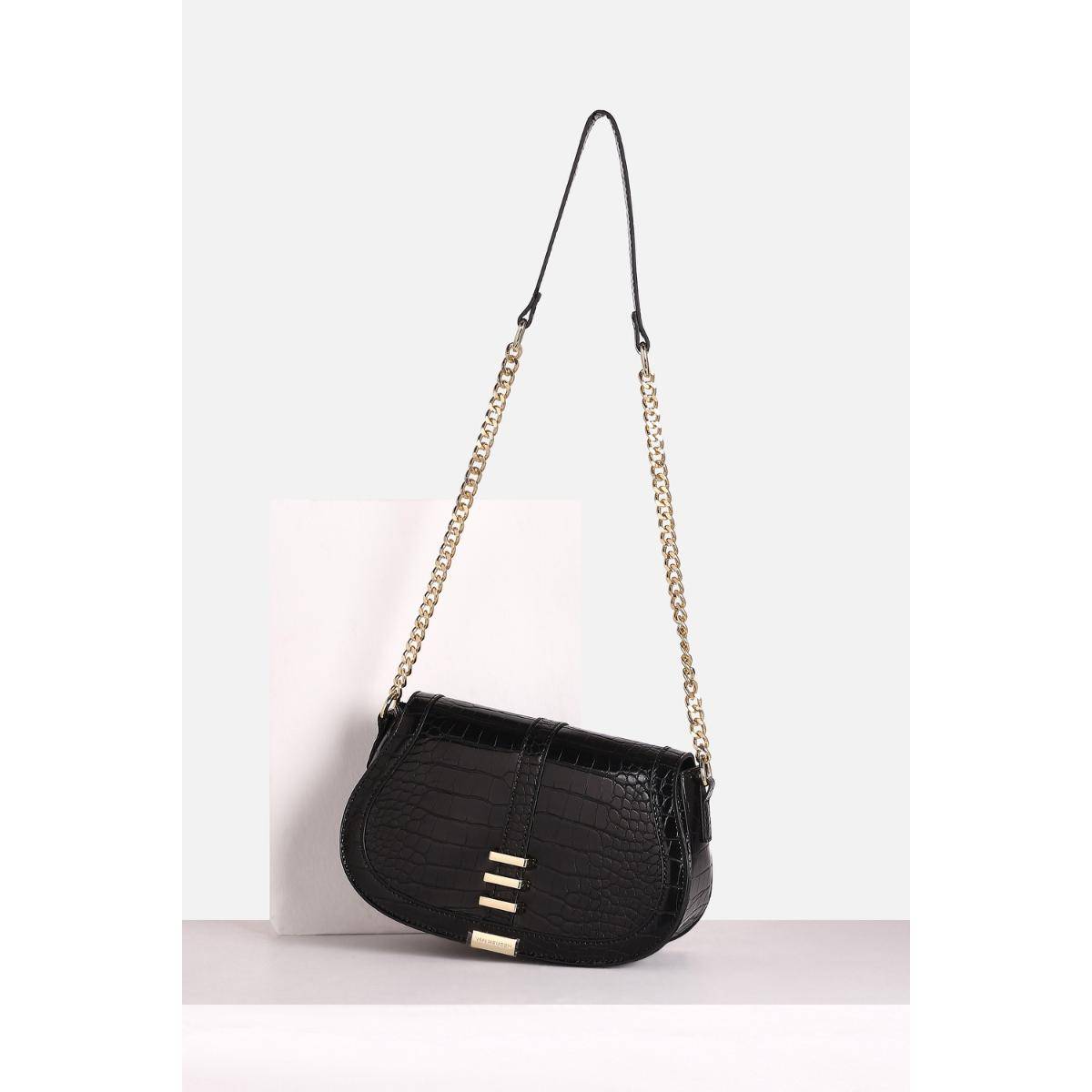 Van Heusen Women Black Textured Casual Sling Bag with Detachable Strap