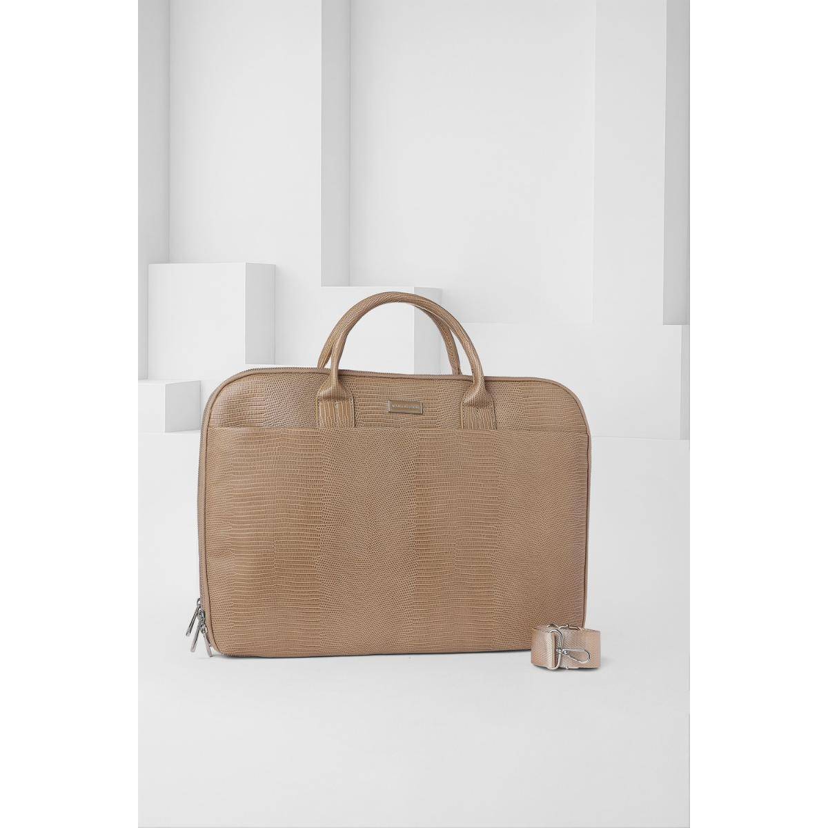 Van Heusen Women Beige Textured Formal Laptop Bag