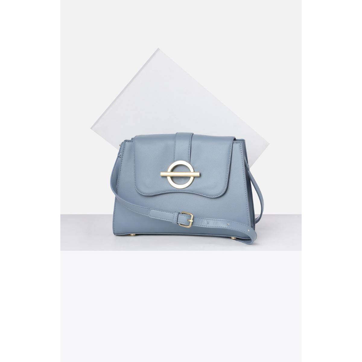 Van Heusen Women Light Blue Solid Casual Handbag