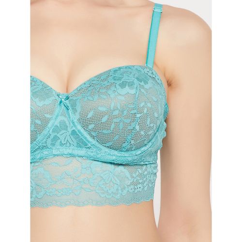 Clovia Lace Solid Non-Padded Full Cup Underwired Bralette Bra - Blue (40C)