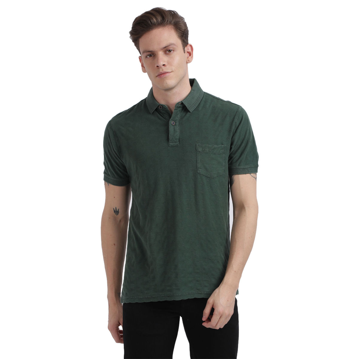 ColorPlus Dark Green Solid T-Shirt (S)