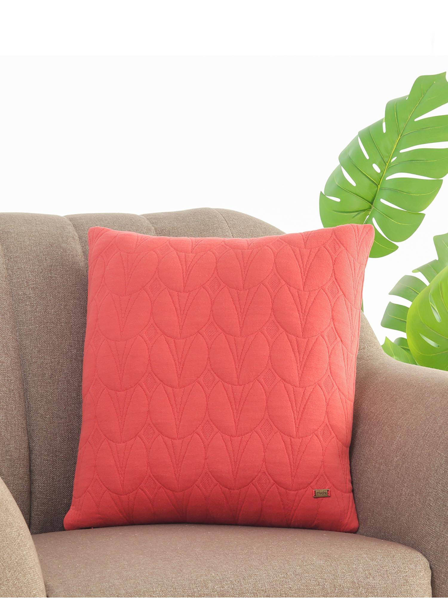 PLUCHI Illusion Castle Pink Cotton Knitted Quilted Decorative 18 x 18 Inches Cushion Cover