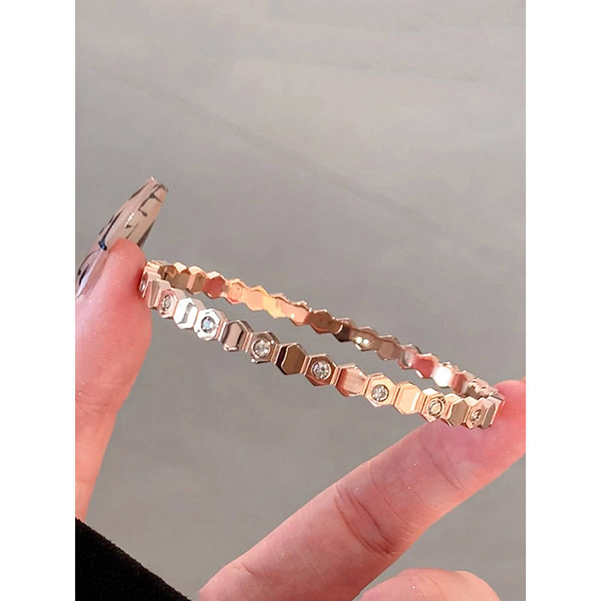Designs & You Stainless Steel Rose Gold-Plated Ad Bangle-Style Hexagonal Bracelet