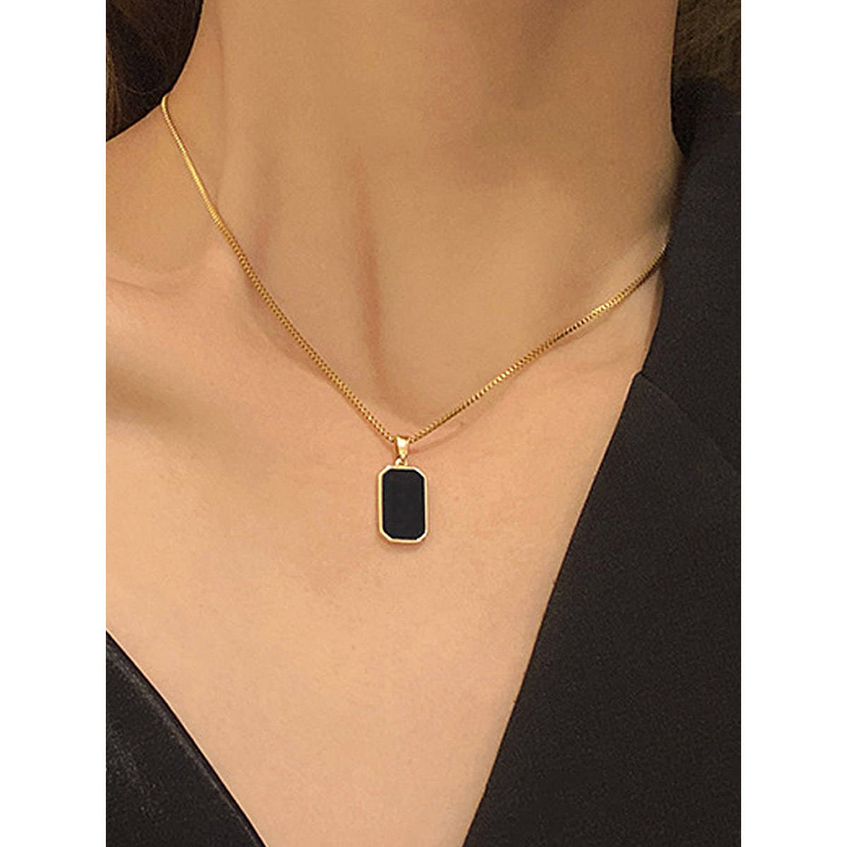 Designs & You Gold-Plated Anti Tarnish Black Geometric Pendant Necklace