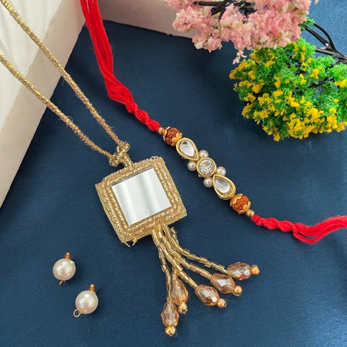 Digital Dress Room Kundan/Tassel Lumba Rakhi (Set of 2)